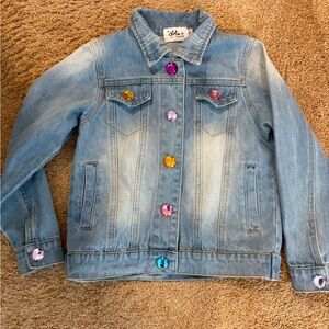 Lola and the Boys Rhinestone Rainbow Denim Jacket